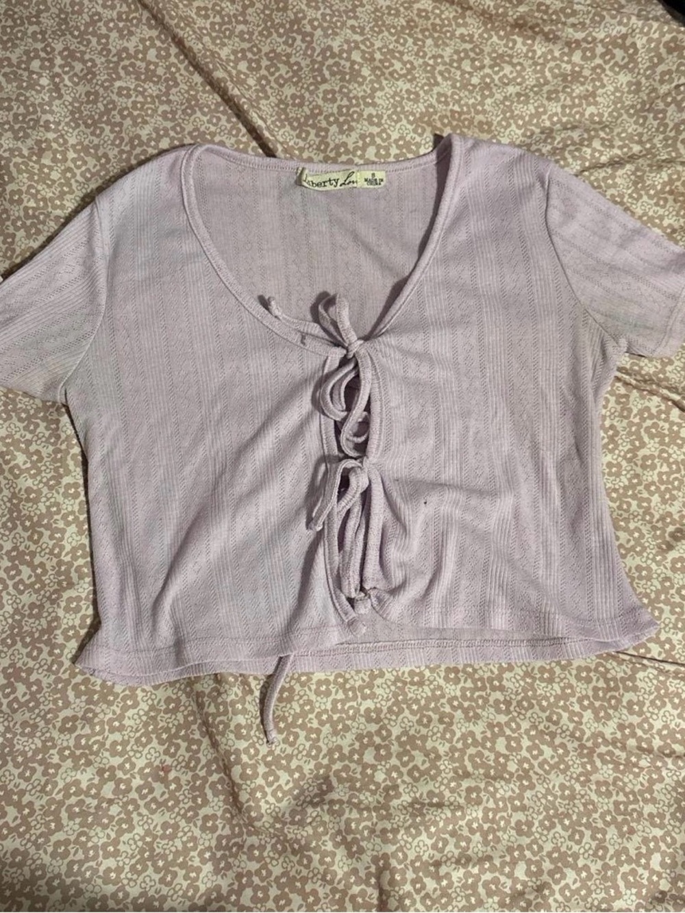 Liberty Love Light Lavender Lace-Up Crop Top